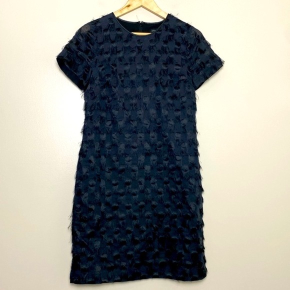 Banana Republic Short Sleeve Fringe-Dot Shift Dress Zipper Back Size 4 Black - Picture 2 of 14